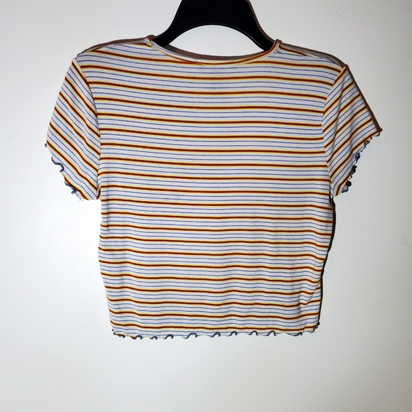 Juniors Ruffled Hem Cropped Crew Neck Striped  Girls Top by Forever 21 | 3/$15 - Picture 3 of 7